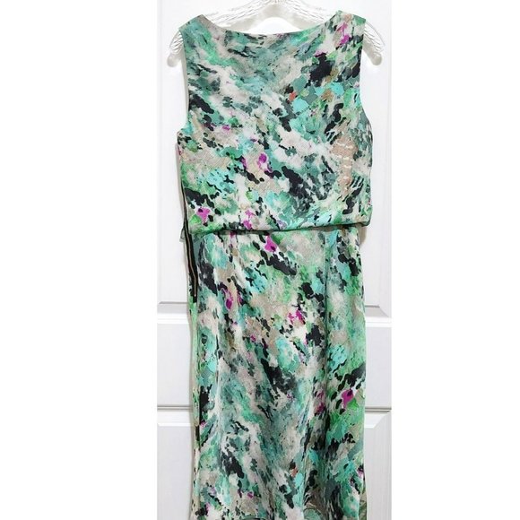 Ann Taylor Green Abstract Print Blouson Sleeveless Zipper Dress SIze 10 - Picture 2 of 5